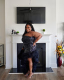 Black High Low Sequins Ruffle Dress