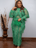Two Piece Green Ruffle Skirt Set