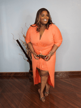 Coral Front Tie V Neck Dress