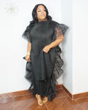 Plus size black ruffle maxi dress