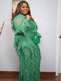 Two Piece Green Ruffle Skirt Set