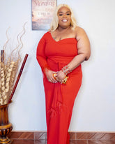 One Shoulder Feather Jumpsuit