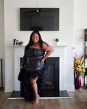 Black High Low Sequins Ruffle Dress