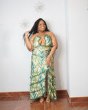 Stretchy plus size halter dress for vacation and resort wear