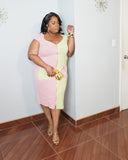 Curve hugging ribbed midi dress side pose plus size