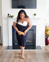 Rose Black & White Mid Dress