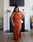 One Shoulder Detail Rust Dress
