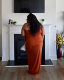 One Shoulder Detail Rust Dress