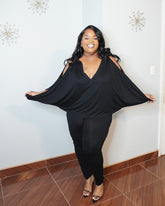 Plus size batwing sleeve legging set with cold shoulder detail front view