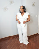 Plus size feminine white jumpsuit for brunch and vacation