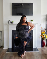 Black High Low Sequins Ruffle Dress