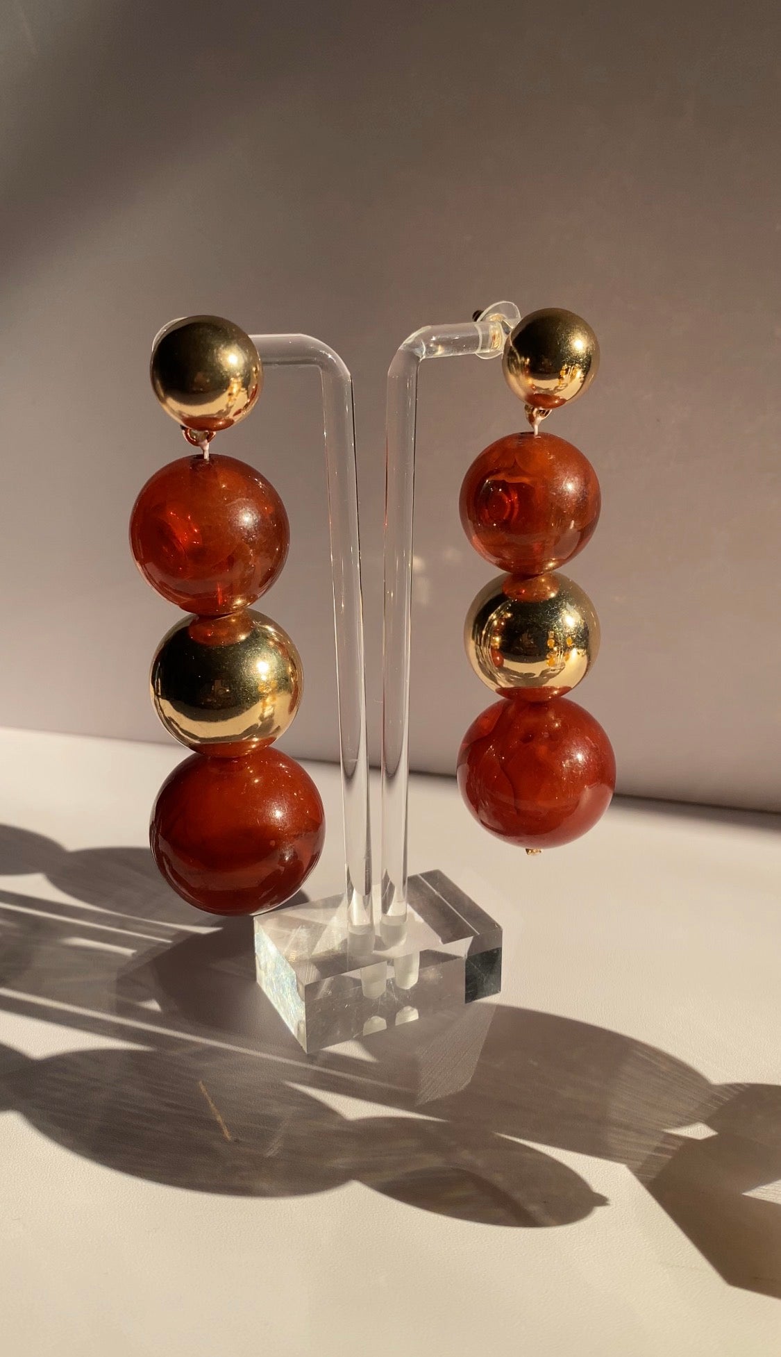 Brown & Gold Ball Earrings