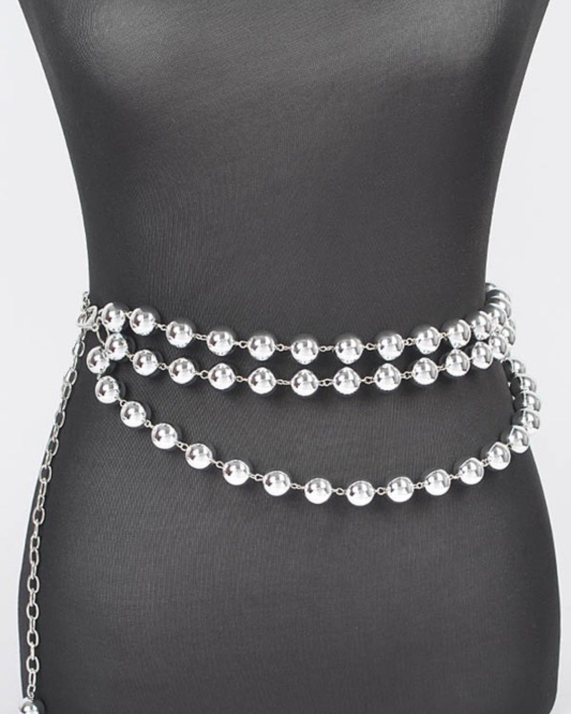 Plus size layered silver ball chain belt
