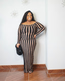 Midnight Muse Off Shoulder Stripe Maxi Dress