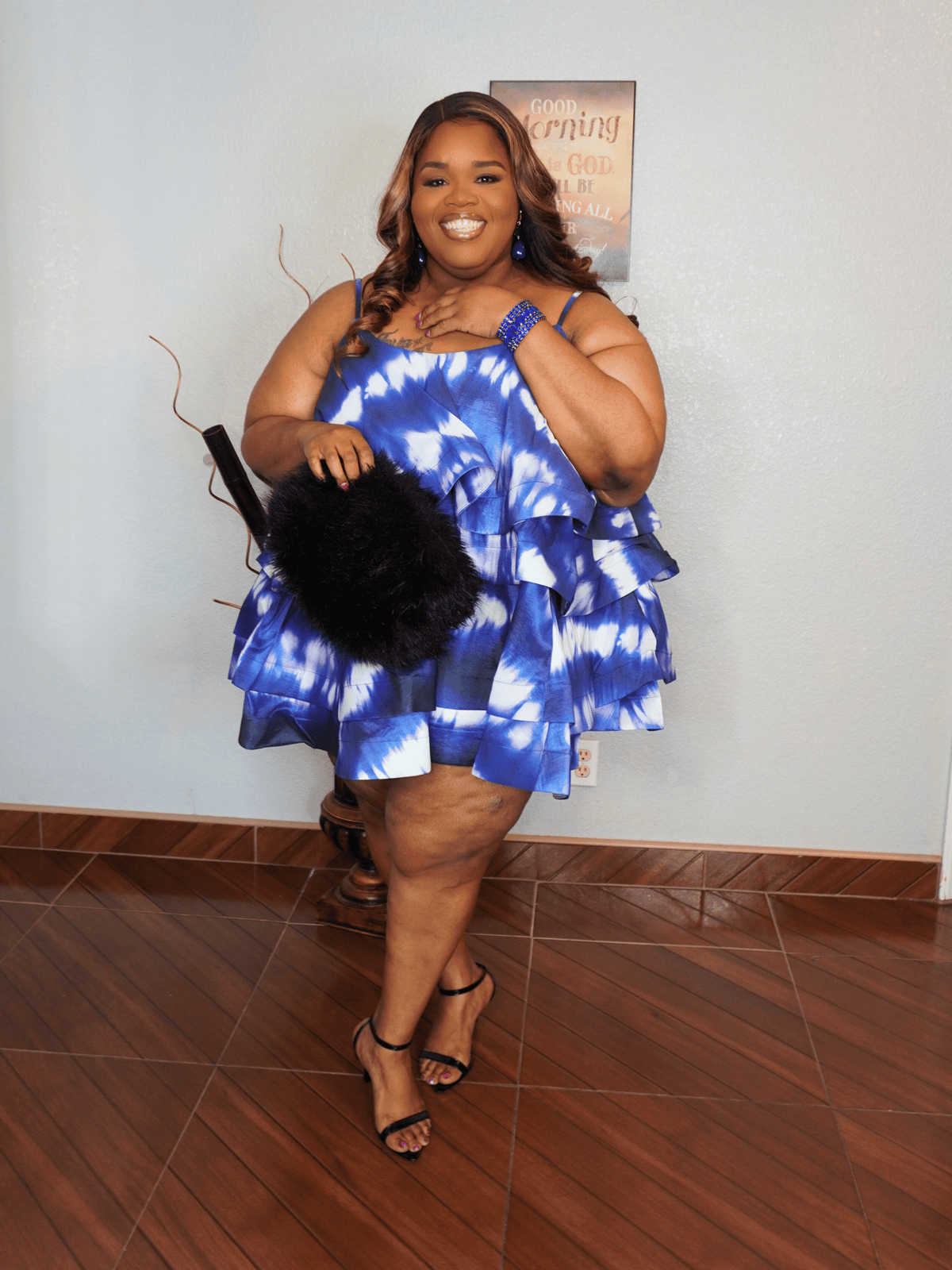 Blue Tie Die Ruffle Dress