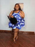 Blue Tie Die Ruffle Dress