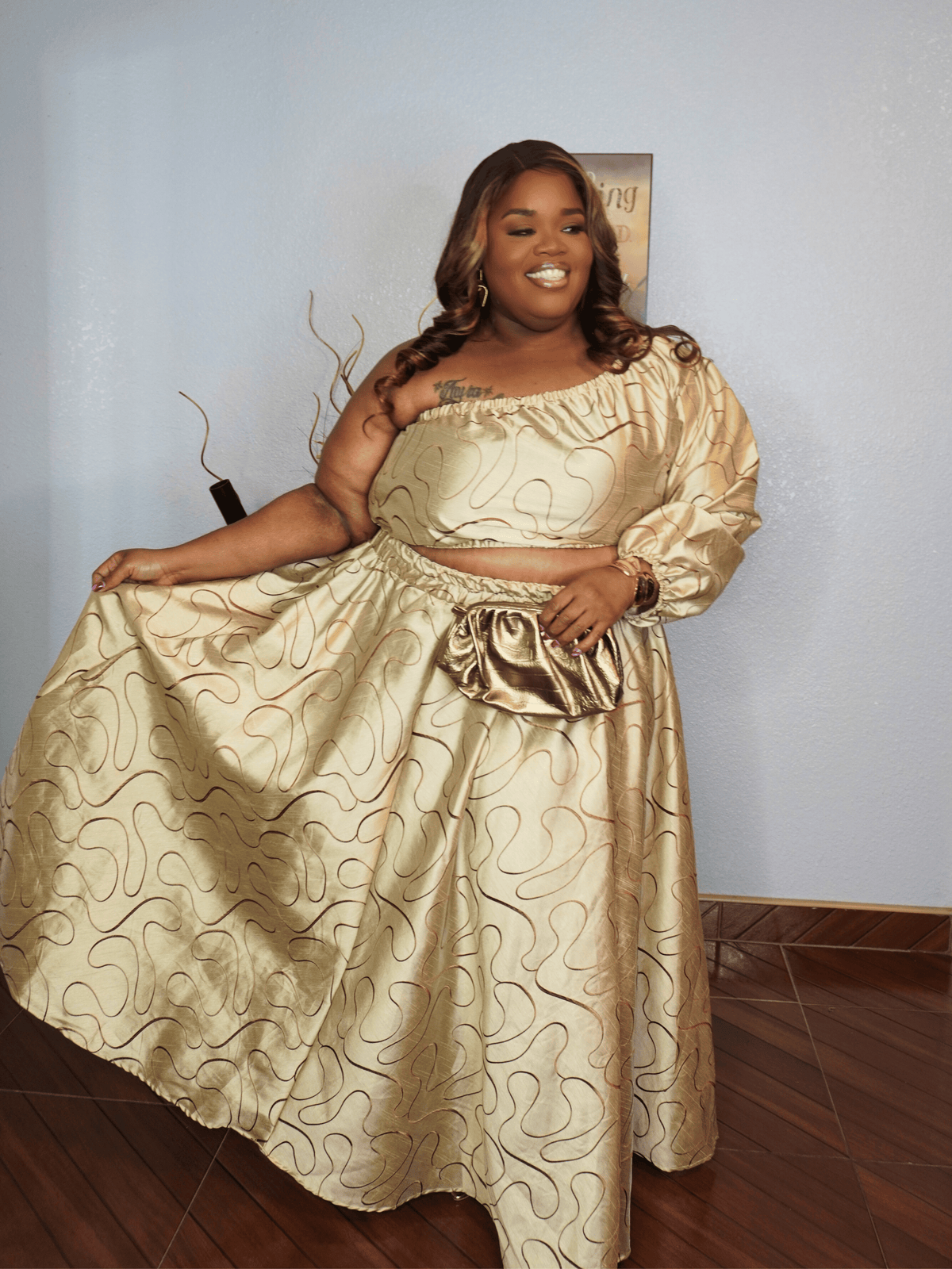 Tan One Shoulder Cut Out Dress