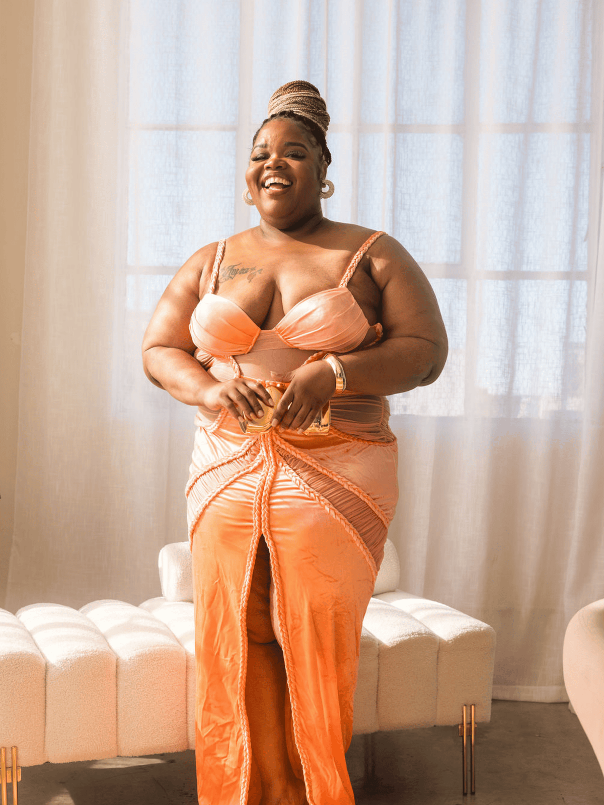 Orange Rope Sheer Panel Dress