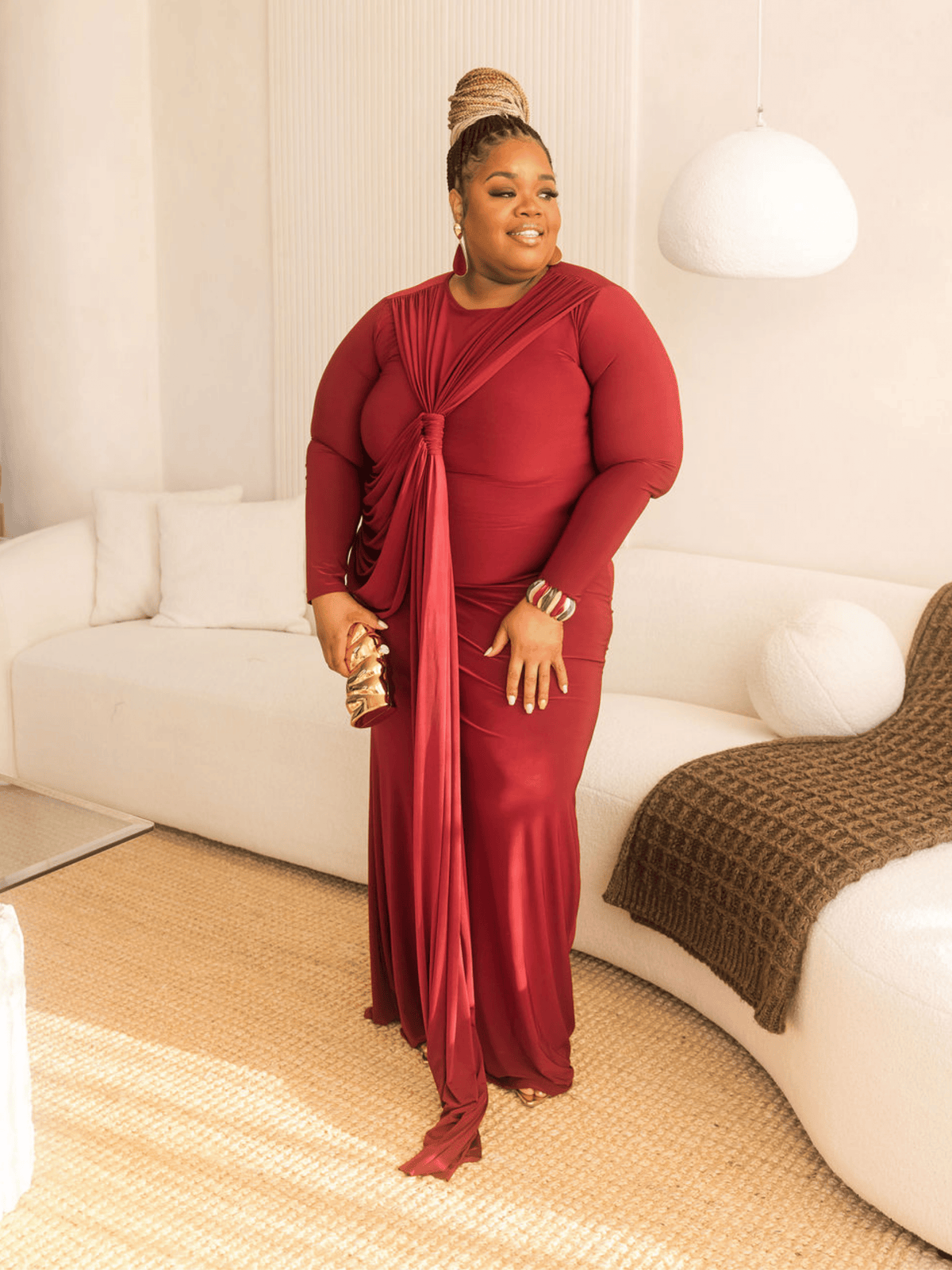 Long Sleeve Maroon Layered Dress