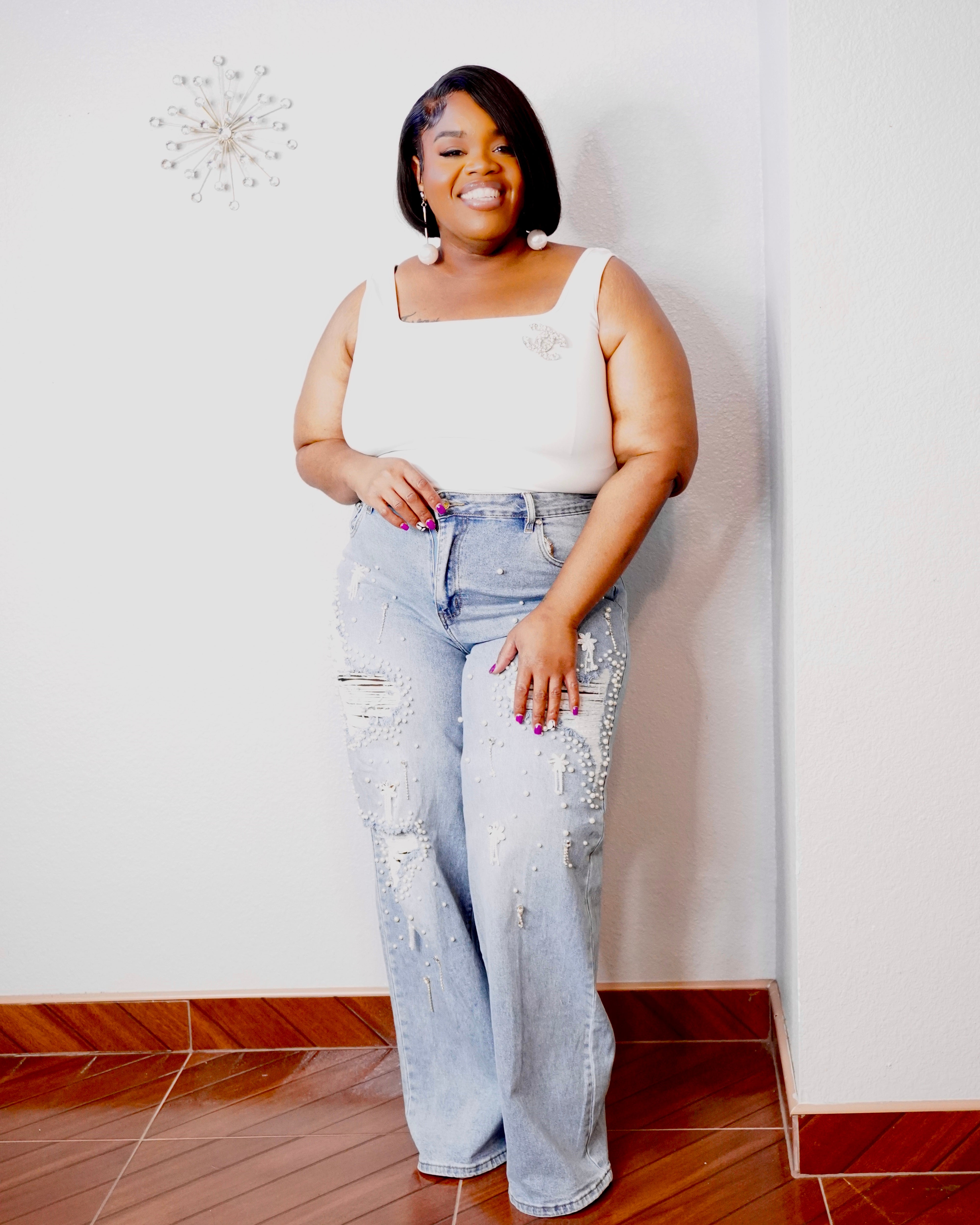 Luxury plus size denim outfit