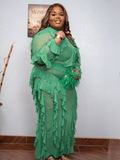 Two Piece Green Ruffle Skirt Set