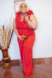 Red Rose Shoulder Draped Jumpsuit