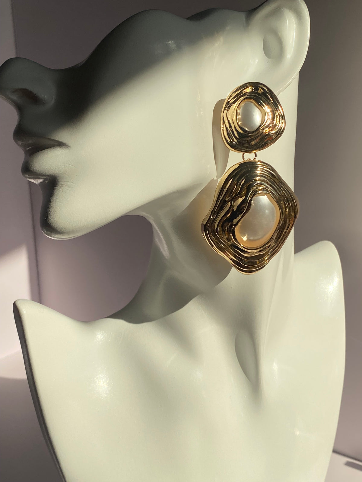 Gold Layered Open-Circle Sculptural Drop Earrings