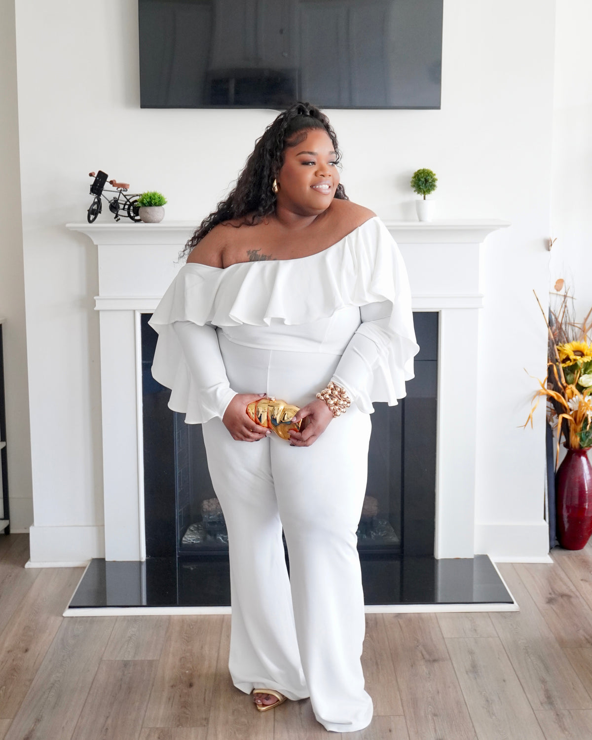 Off the Shoulder Ruffle Jumpsuit
