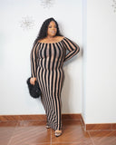 Midnight Muse Off Shoulder Stripe Maxi Dress