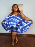 Blue Tie Die Ruffle Dress