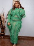 Two Piece Green Ruffle Skirt Set