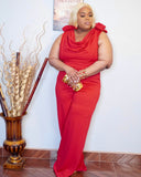 Red Rose Shoulder Draped Jumpsuit
