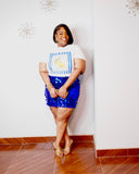 Plus size Dolce Vita lemon graphic tee with blue striped design