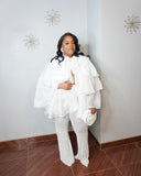 Plus size white ruffle statement top