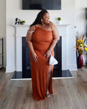 One Shoulder Detail Rust Dress