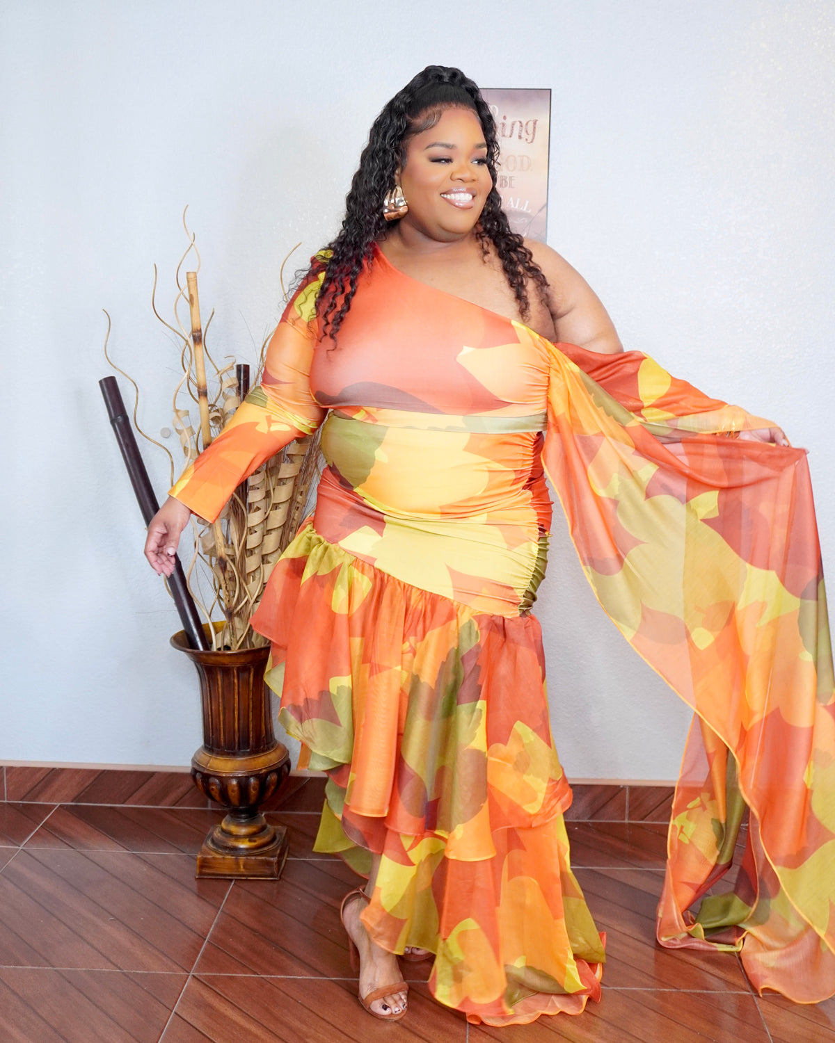 Multicolor One Shoulder Shirt Set