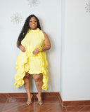 Plus size yellow oversized ruffle top and matching shorts set