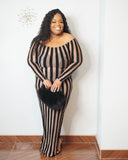 Midnight Muse Off Shoulder Stripe Maxi Dress