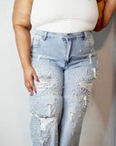 Wide leg stretch denim jeans for plus size women