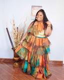 One Shoulder Ruffle Two Piece Set