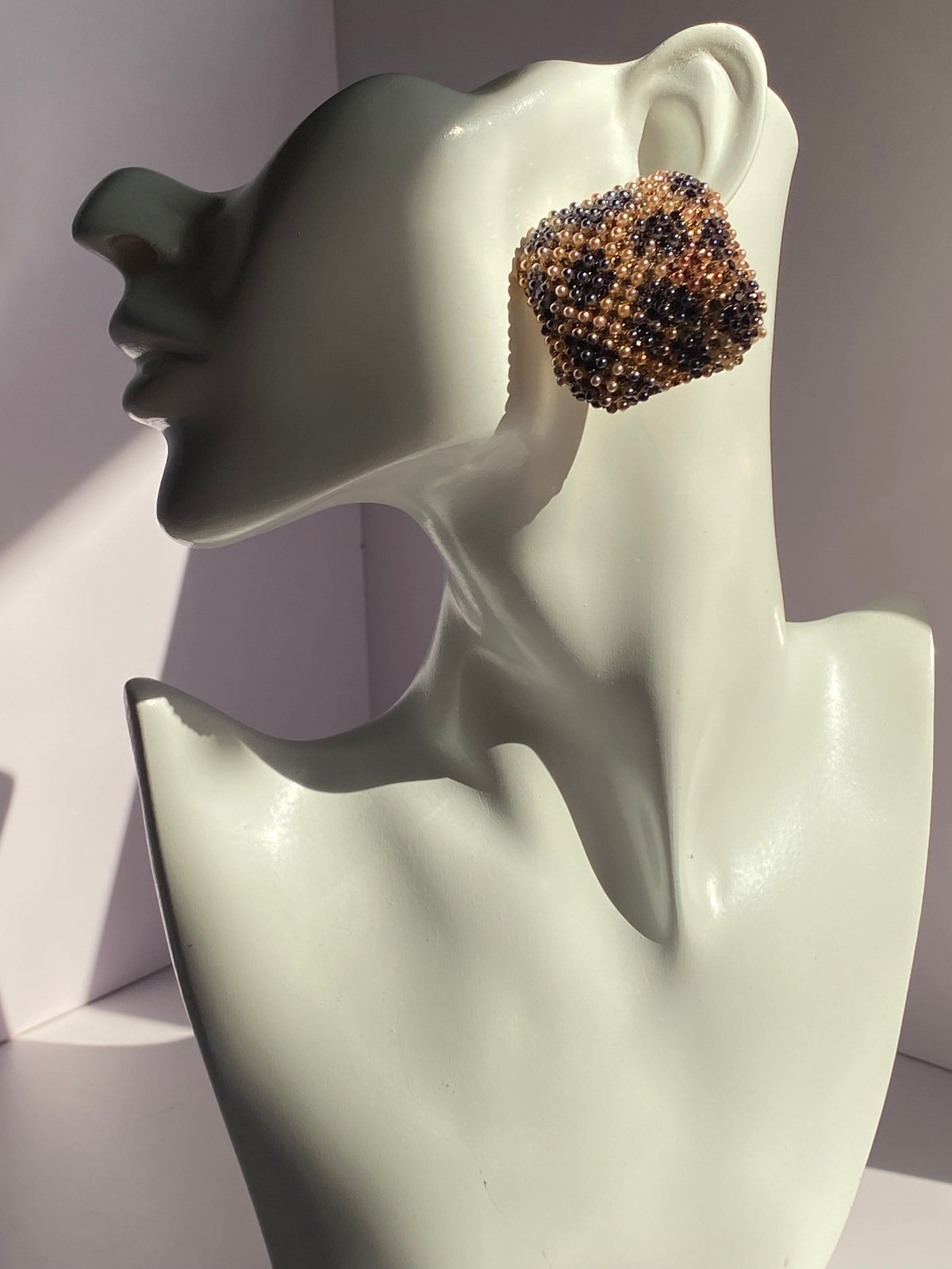Wild Luxe Leopard Print Beaded Oversized Square Stud Earrings