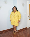 Side angle of textured button-down and shorts set