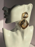 Gold Layered Open-Circle Sculptural Drop Earrings