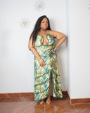 Back view of tropical print plus size maxi dress