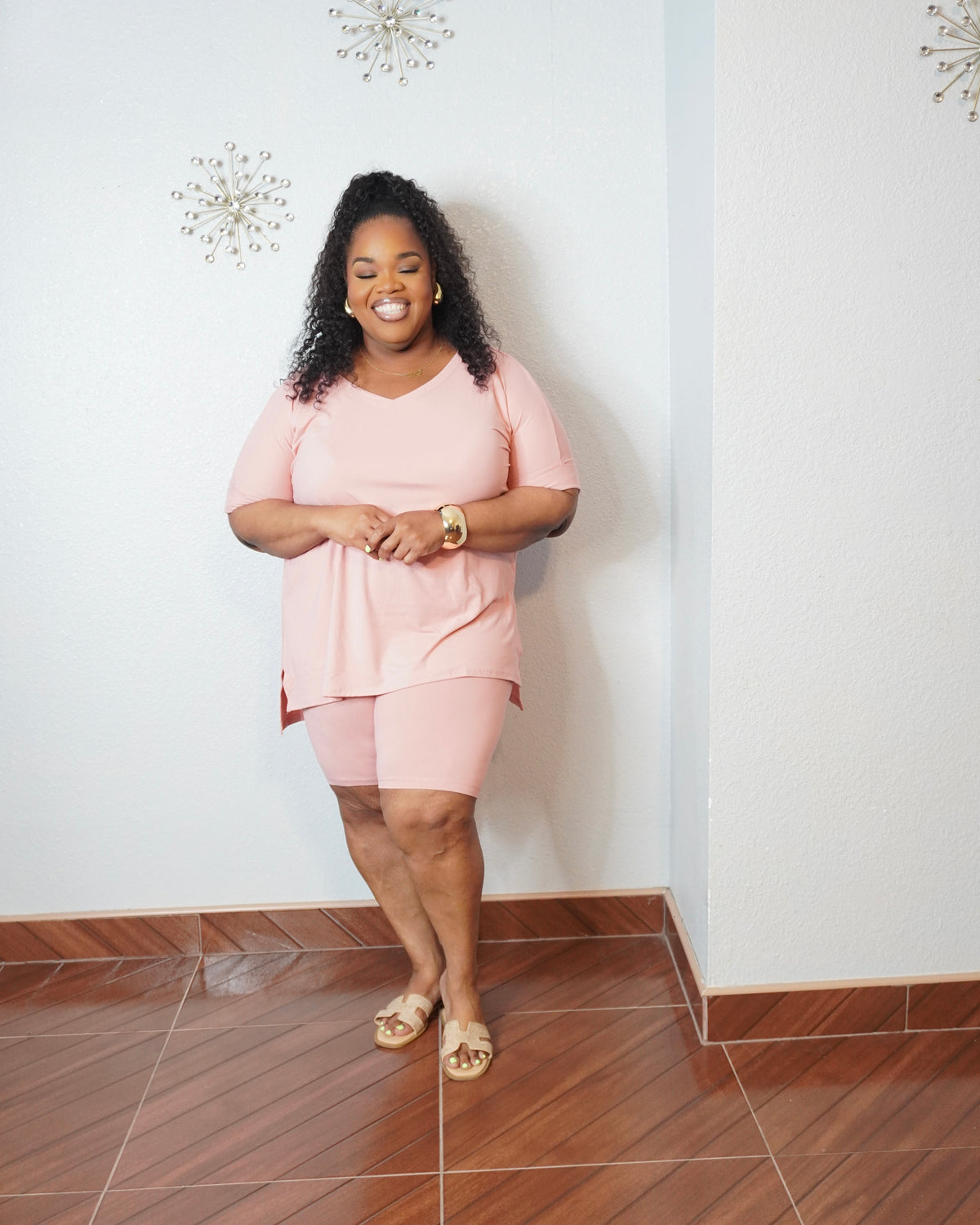 Everyday Luxe V-Neck Biker Short Set