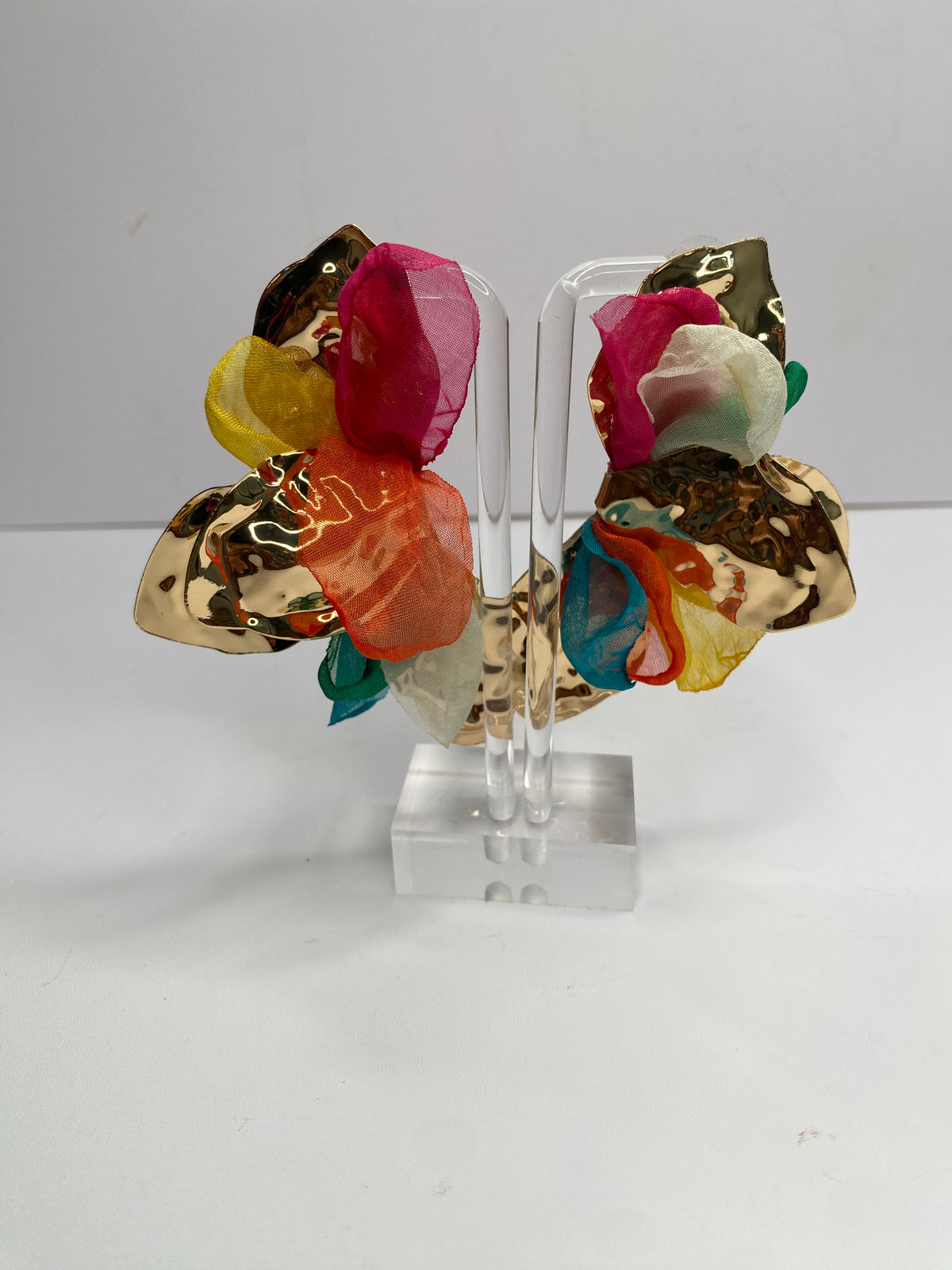 Multicolor Leaf Medal & Fabric Earrings