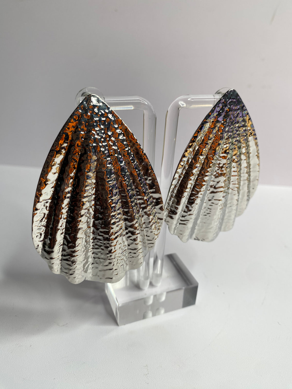 Large Silver Fan Earrings