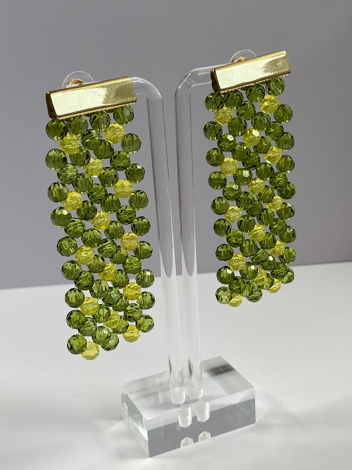 Green Beaded Flat Earrings