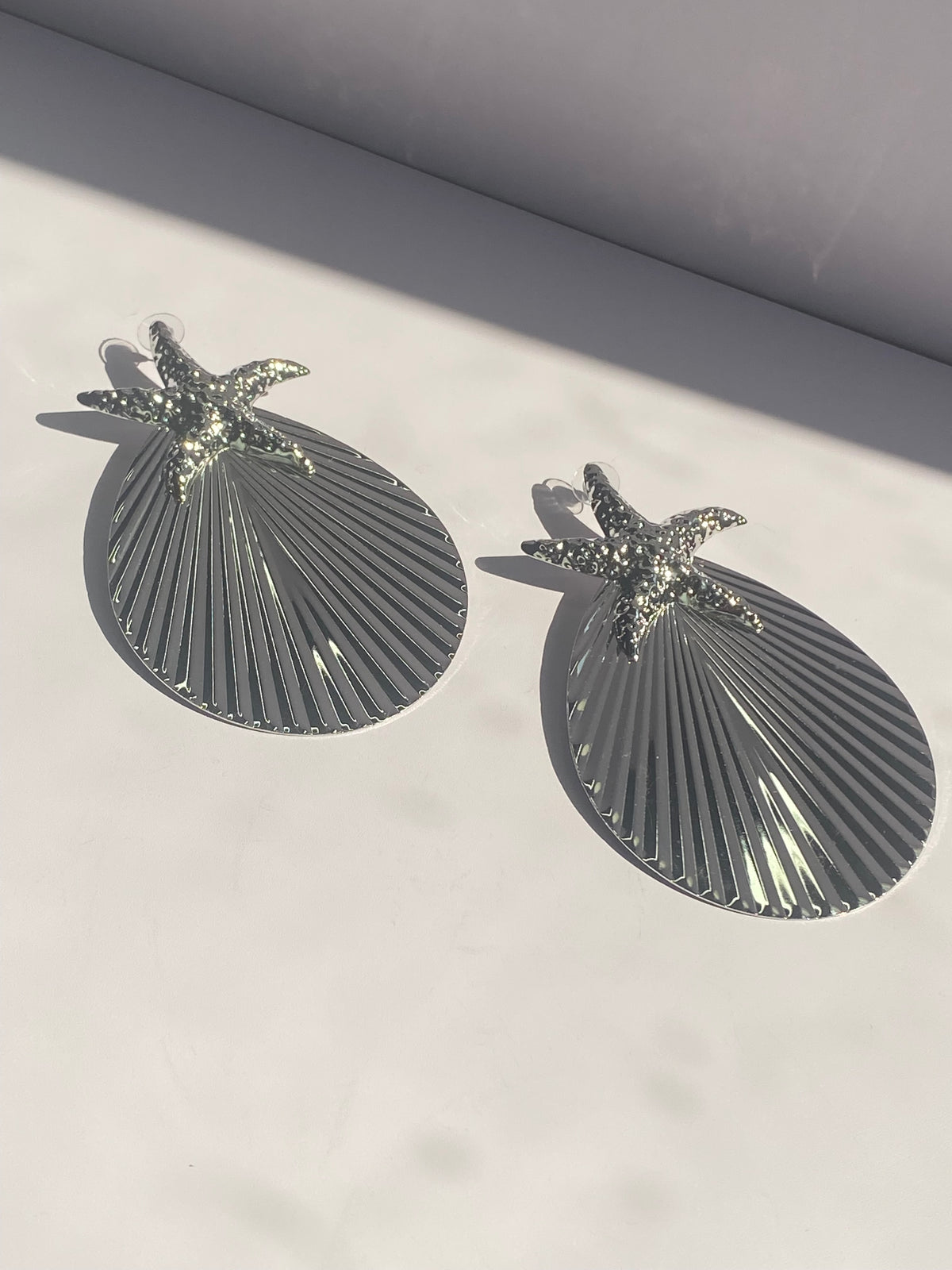 Large Silver Starfish Shell Earrings