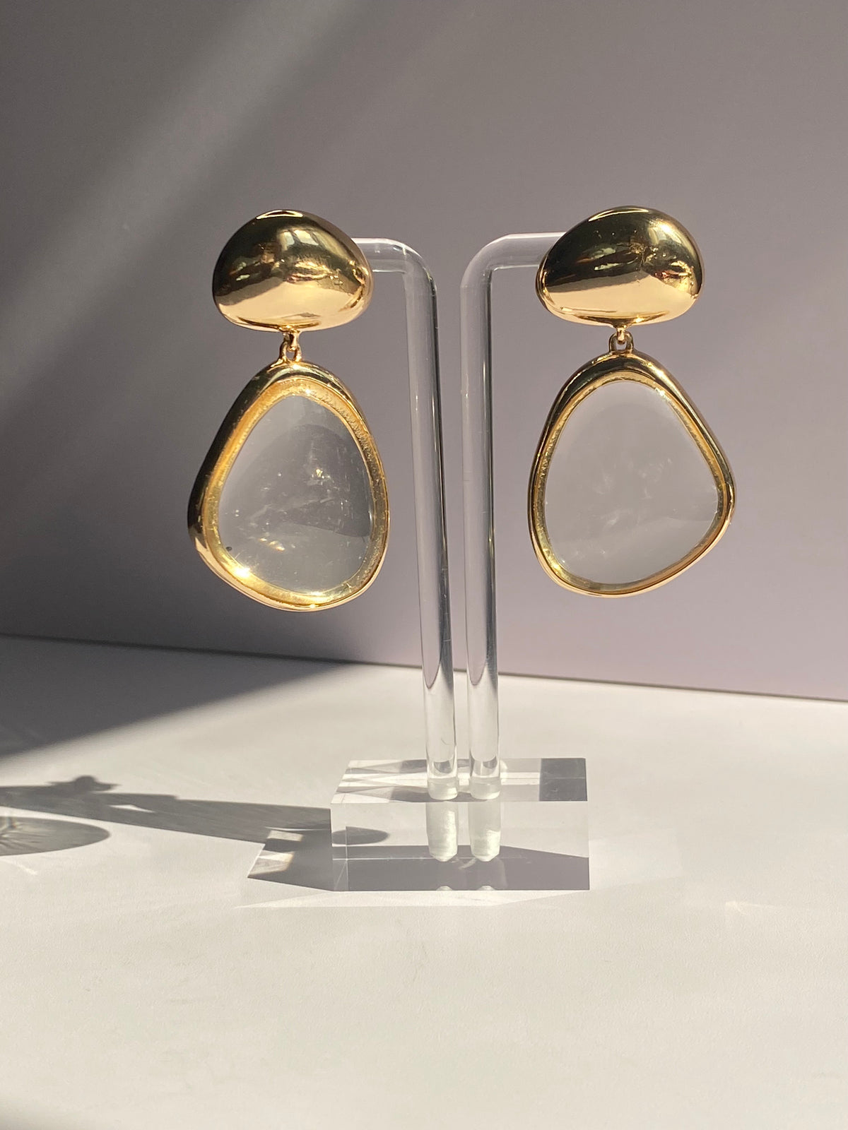 Gold and Clear Teardrop Earrings
